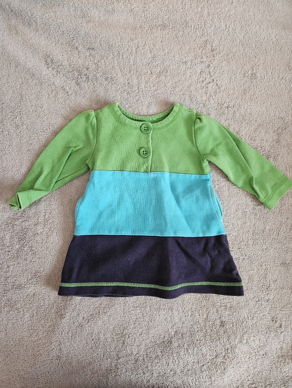 babyGAP Green Turquoise Navy Colorblock Long Sleeve Dress 12-18M